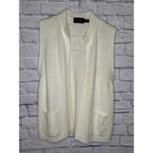 Bonnie Lee Vintage Ivory Knit Sleeveless Cardigan Sweater w/Pockets SZ SM-MED